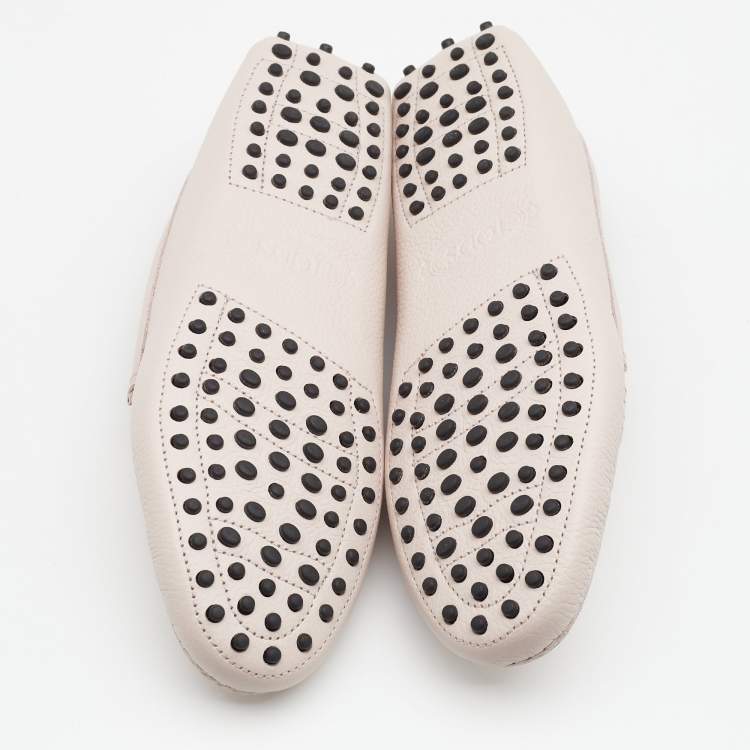 Pre Owned Tod's Pale Pink Leather Gommini Penny Slip On Loafers Size 40