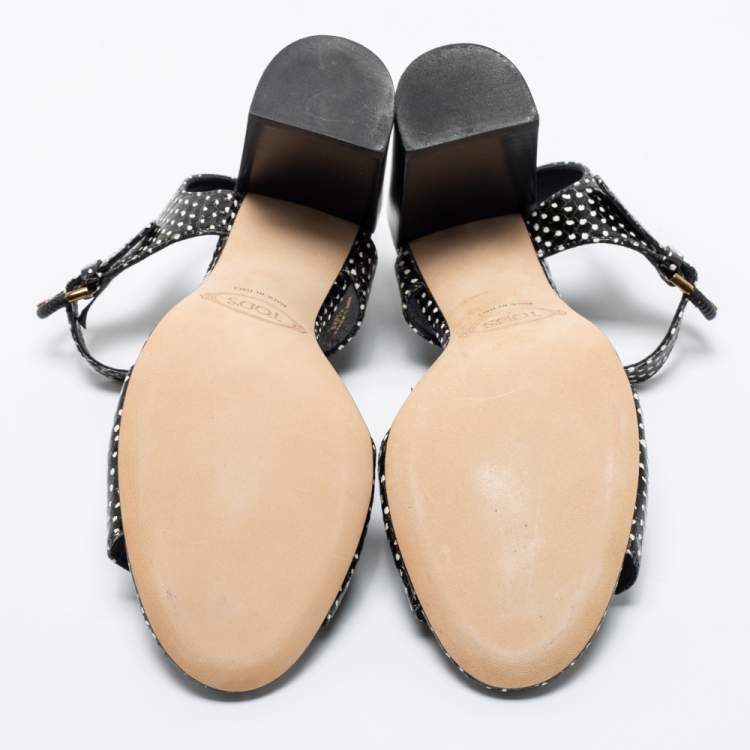Pre Owned Tod's Black/White Python Embossed Leather Ankle Strap Sandals Size 38.5