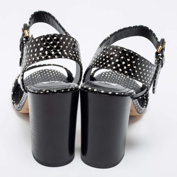 Pre Owned Tod's Black/White Python Embossed Leather Ankle Strap Sandals Size 38.5