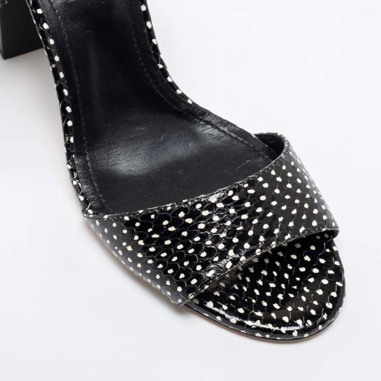 Pre Owned Tod's Black/White Python Embossed Leather Ankle Strap Sandals Size 38.5