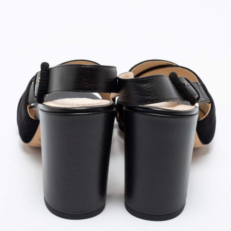 Pre Owned Tod's Black Suede And Leather Crisscross Block Heel Ankle Strap Sandals Size 38