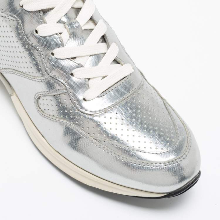 Pre Owned Tod's Silver Perforated Leather Sportivo Active Sneakers Size 38.5