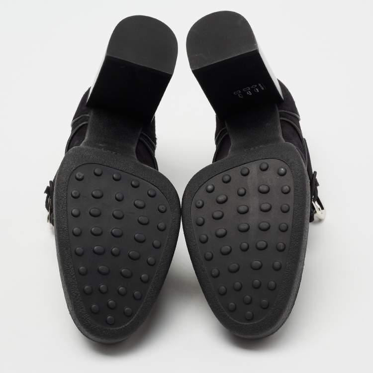 Pre Owned Tod's Black Suede Buckle Block Heel Booties Size 39.5 