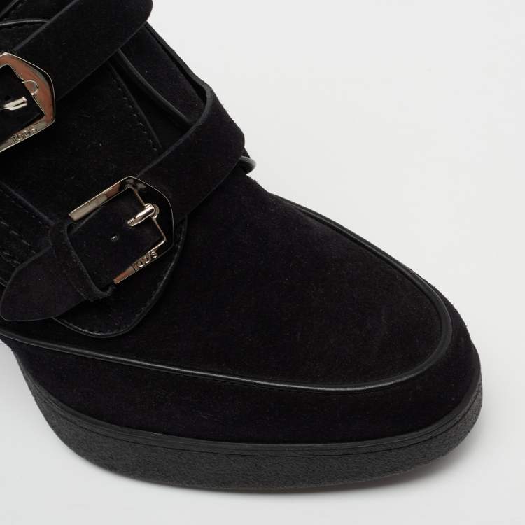 Pre Owned Tod's Black Suede Buckle Block Heel Booties Size 39.5 