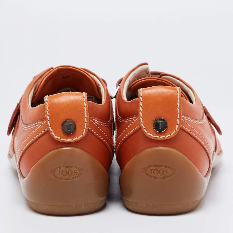 Pre Owned Tod's Orange  Leather Velcro Strap Sneakers Size 40