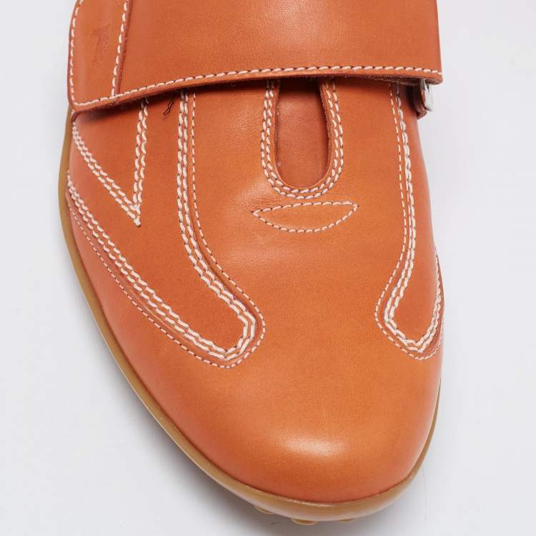 Pre Owned Tod's Orange  Leather Velcro Strap Sneakers Size 40