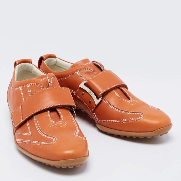 Pre Owned Tod's Orange  Leather Velcro Strap Sneakers Size 40