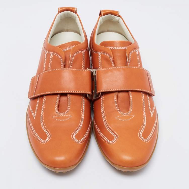 Pre Owned Tod's Orange  Leather Velcro Strap Sneakers Size 40