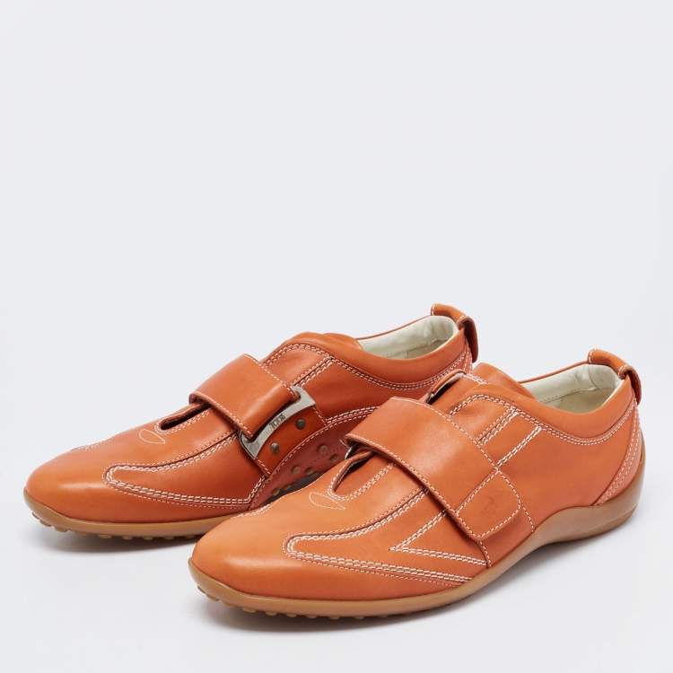 Pre Owned Tod's Orange  Leather Velcro Strap Sneakers Size 40