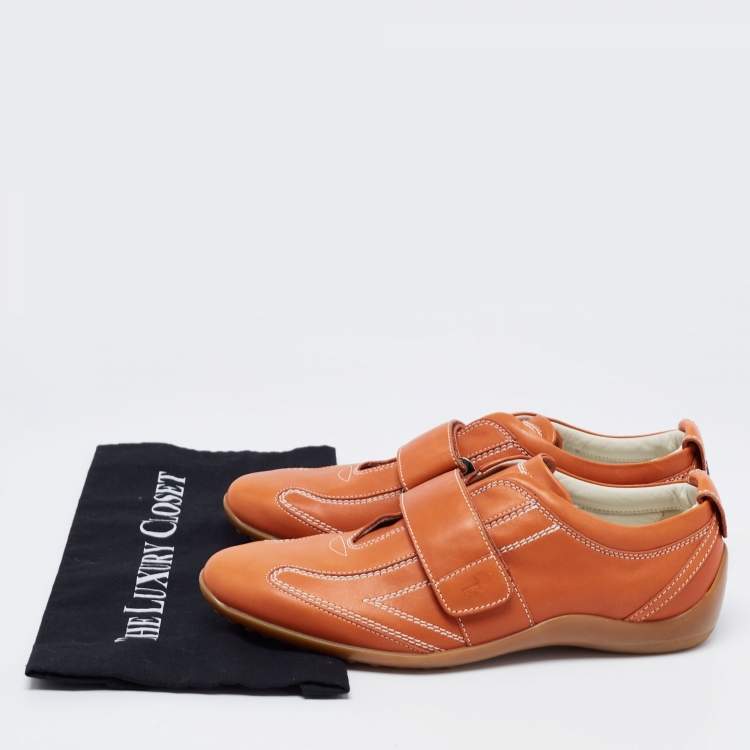 Pre Owned Tod's Orange  Leather Velcro Strap Sneakers Size 40