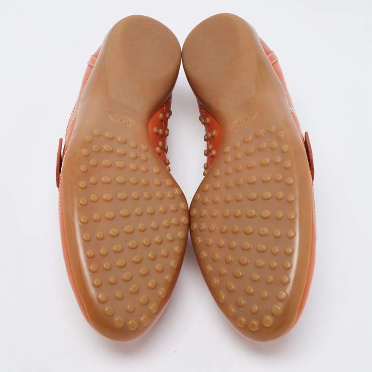 Pre Owned Tod's Orange  Leather Velcro Strap Sneakers Size 40