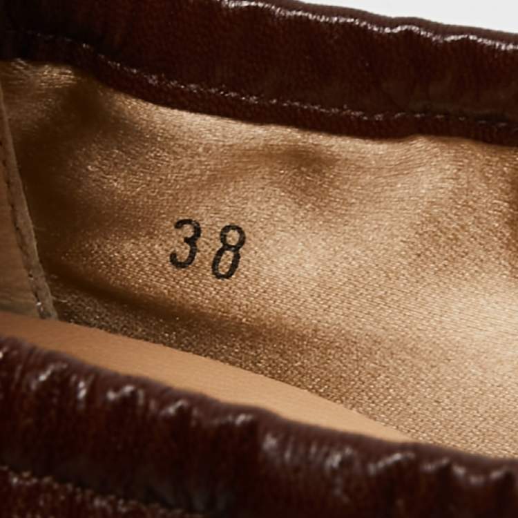 Pre Owned Tod's Brown/Black Leather Crystal Embellished Bow Scrunch Ballet Flats Size 38