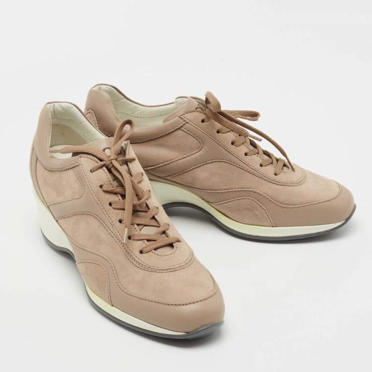 Pre Owned Tod's Pink Suede and Leather Low Top Sneakers Size 38.5