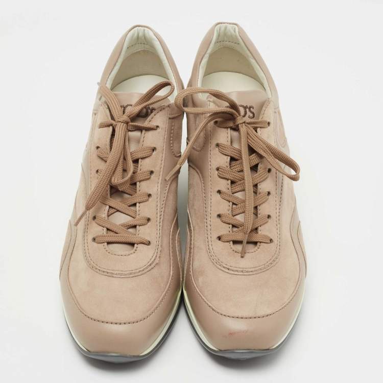 Pre Owned Tod's Pink Suede and Leather Low Top Sneakers Size 38.5