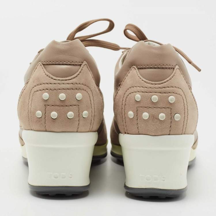 Pre Owned Tod's Pink Suede and Leather Low Top Sneakers Size 38.5