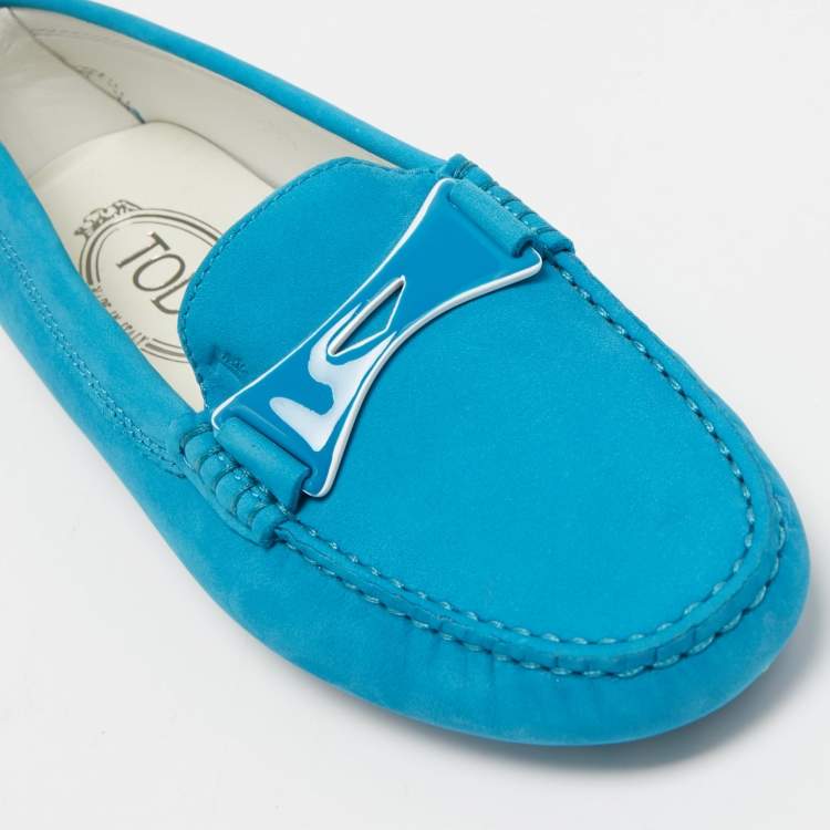 Pre Owned Tod's Blue Nubuck Leather Penny Loafers Size 35.5