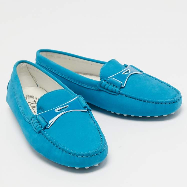 Pre Owned Tod's Blue Nubuck Leather Penny Loafers Size 35.5