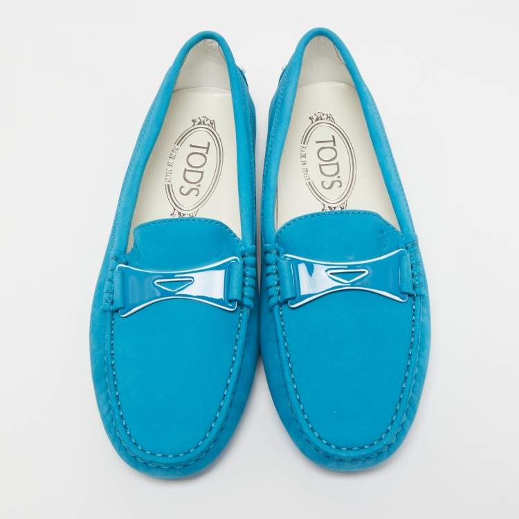 Pre Owned Tod's Blue Nubuck Leather Penny Loafers Size 35.5
