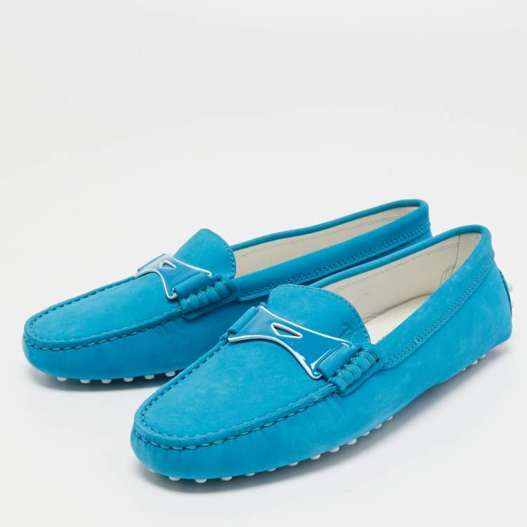 Pre Owned Tod's Blue Nubuck Leather Penny Loafers Size 35.5