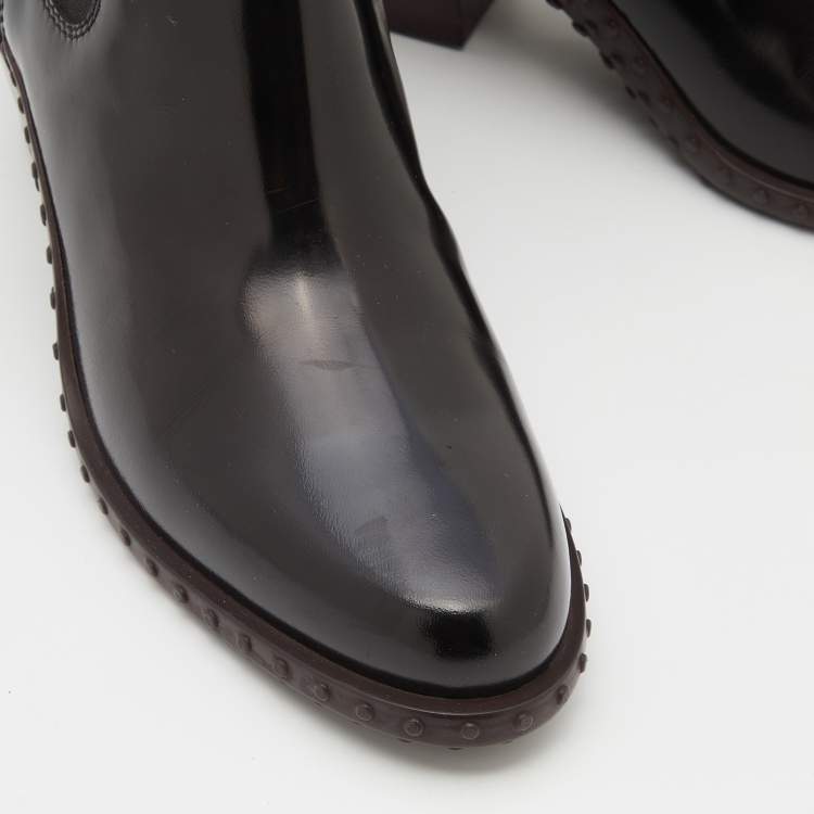 Pre Owned Tod's Black Leather Block Heel Ankle Length Boots Size 38