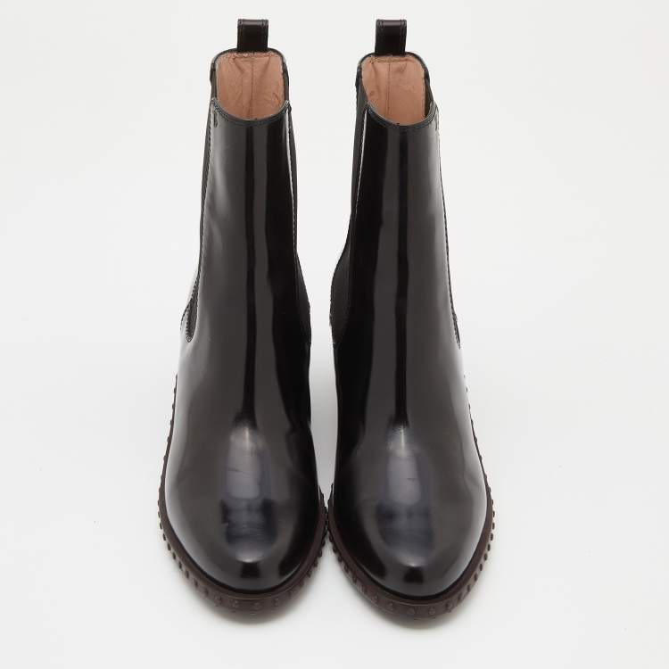 Pre Owned Tod's Black Leather Block Heel Ankle Length Boots Size 38