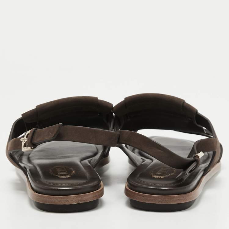 Pre Owned Tod's Brown Suede Fringe Flat Slingback Sandals Size 37.5