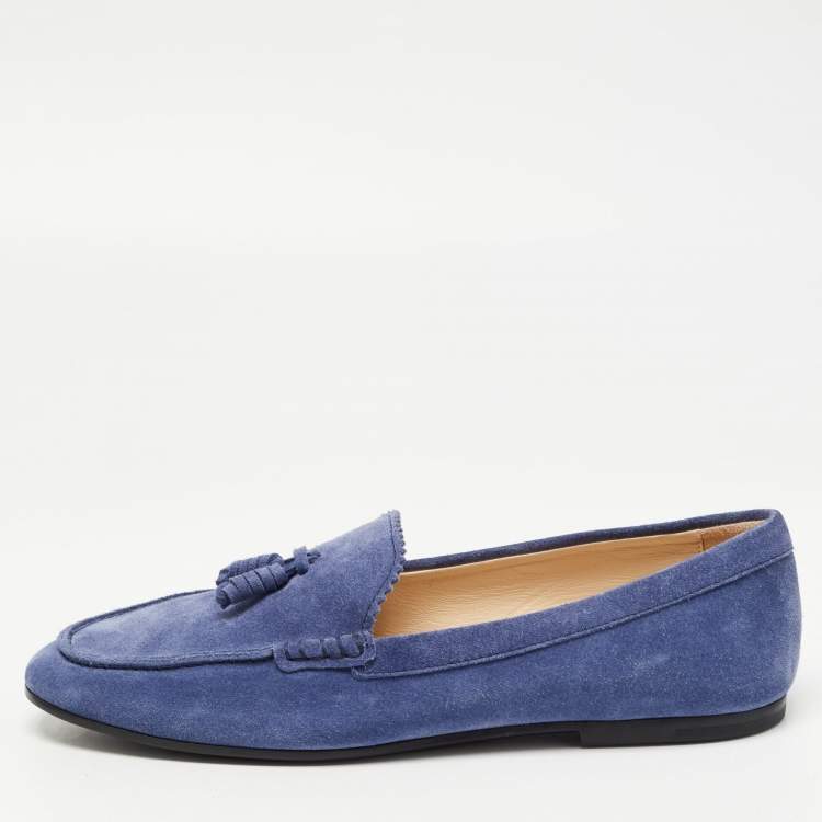 مملوكة مسبقًا Tod's Blue Suede Slip On Loafers Size 38