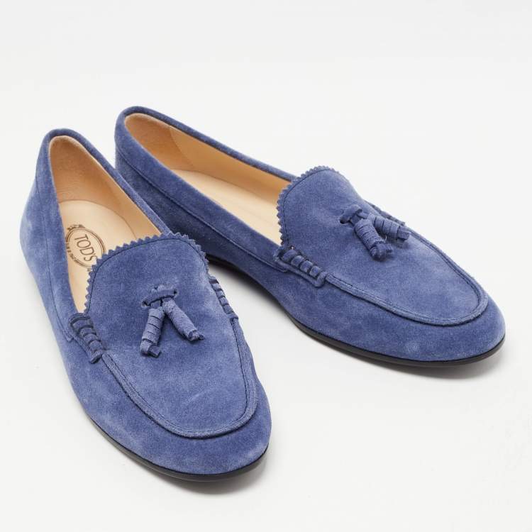 مملوكة مسبقًا Tod's Blue Suede Slip On Loafers Size 38