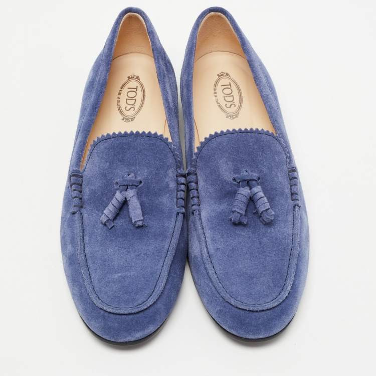 مملوكة مسبقًا Tod's Blue Suede Slip On Loafers Size 38