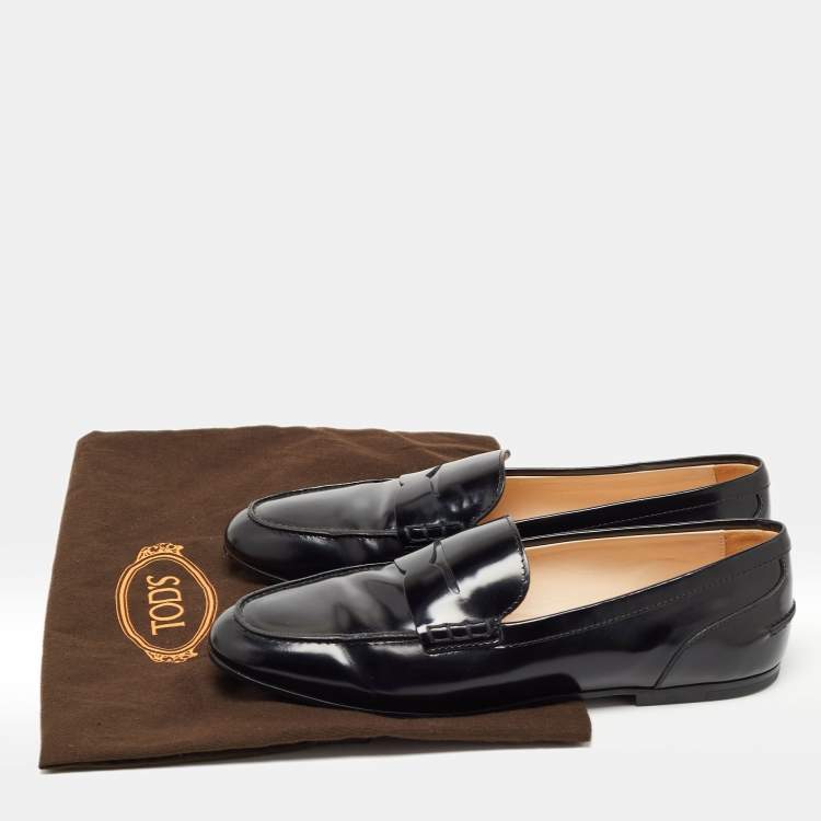 Pre Owned Tod's Black Leather Penny Loafers Size 38.5