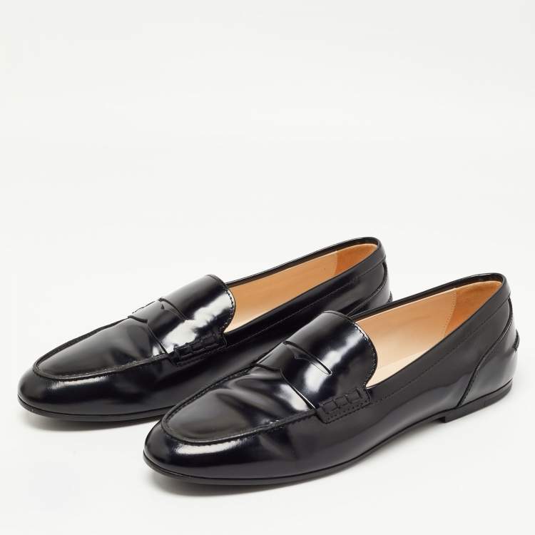 Pre Owned Tod's Black Leather Penny Loafers Size 38.5