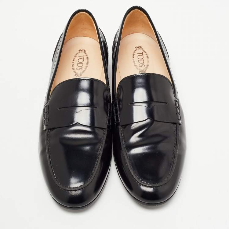Pre Owned Tod's Black Leather Penny Loafers Size 38.5