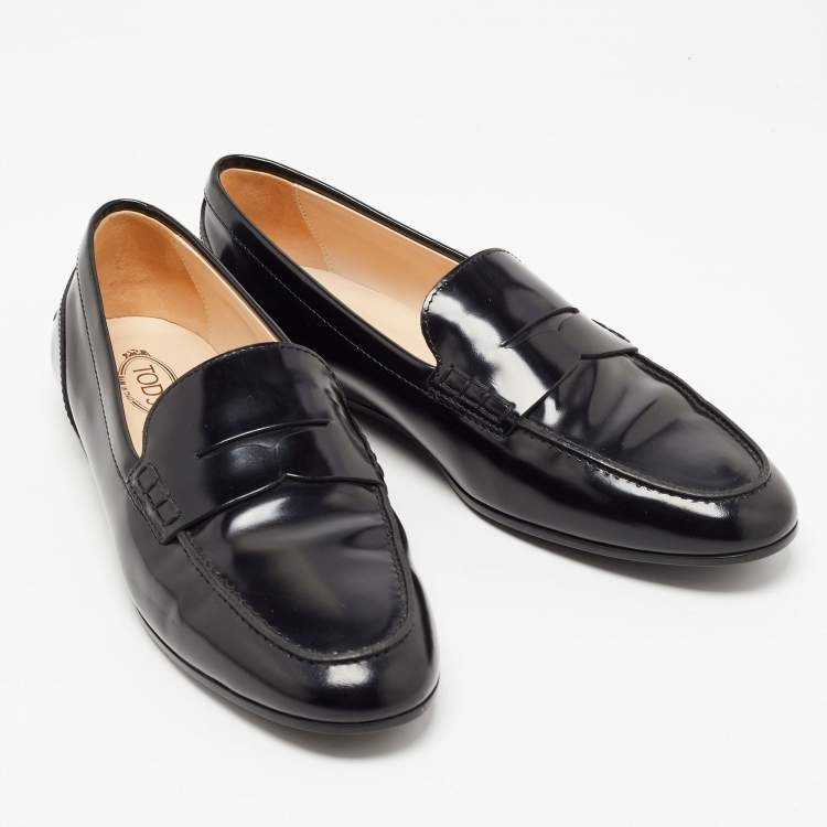 Pre Owned Tod's Black Leather Penny Loafers Size 38.5