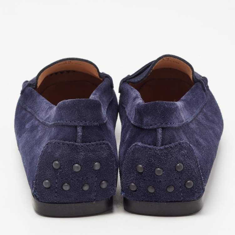 Pre Owned Tod's Navy Blue Suede Penny Loafers Size 39