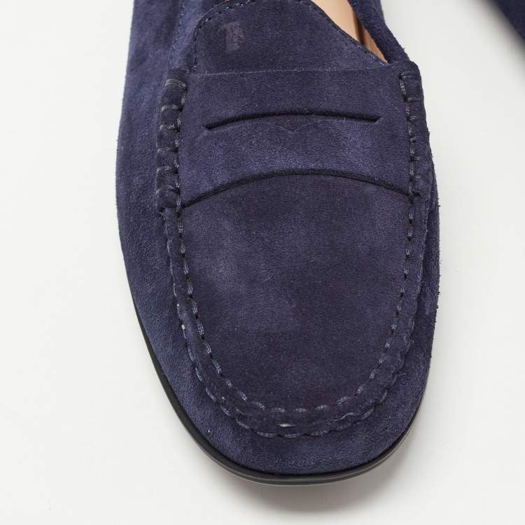 Pre Owned Tod's Navy Blue Suede Penny Loafers Size 39