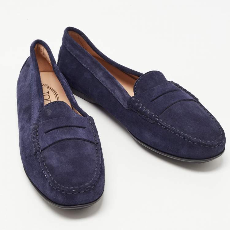 Pre Owned Tod's Navy Blue Suede Penny Loafers Size 39