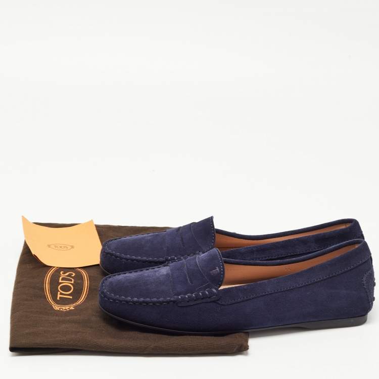 Pre Owned Tod's Navy Blue Suede Penny Loafers Size 39