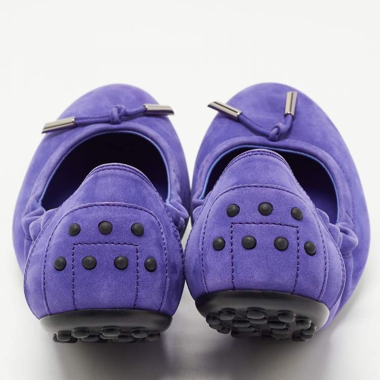 Pre Owned Tod's Purple Nubuck Leather Bow Scrunch Ballet Flats Size 39