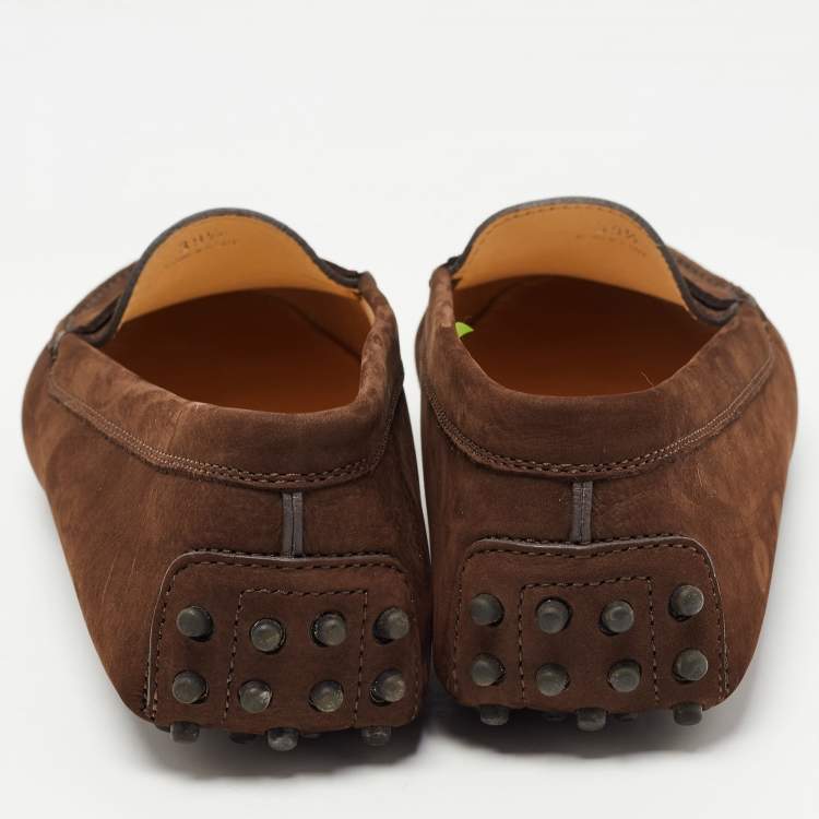 Pre Owned Tod's Brown Nubuck Leather Gommino Slip On Loafers Size 39.5