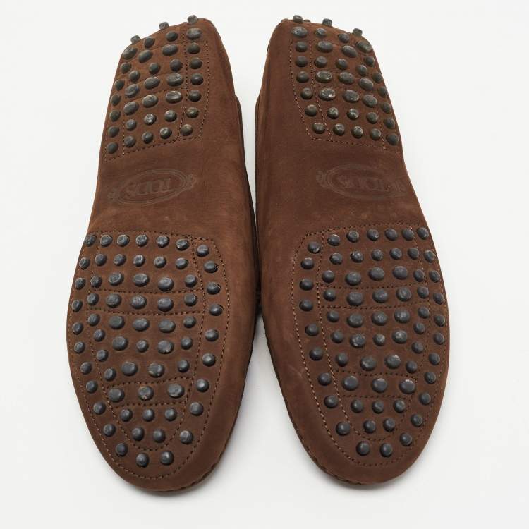Pre Owned Tod's Brown Nubuck Leather Gommino Slip On Loafers Size 39.5