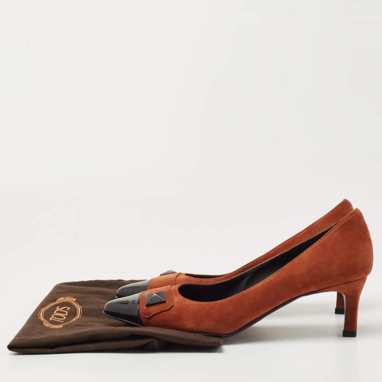 Pre Owned Tod's Brown/Black Suede and Patent Leather Pumps Size 40