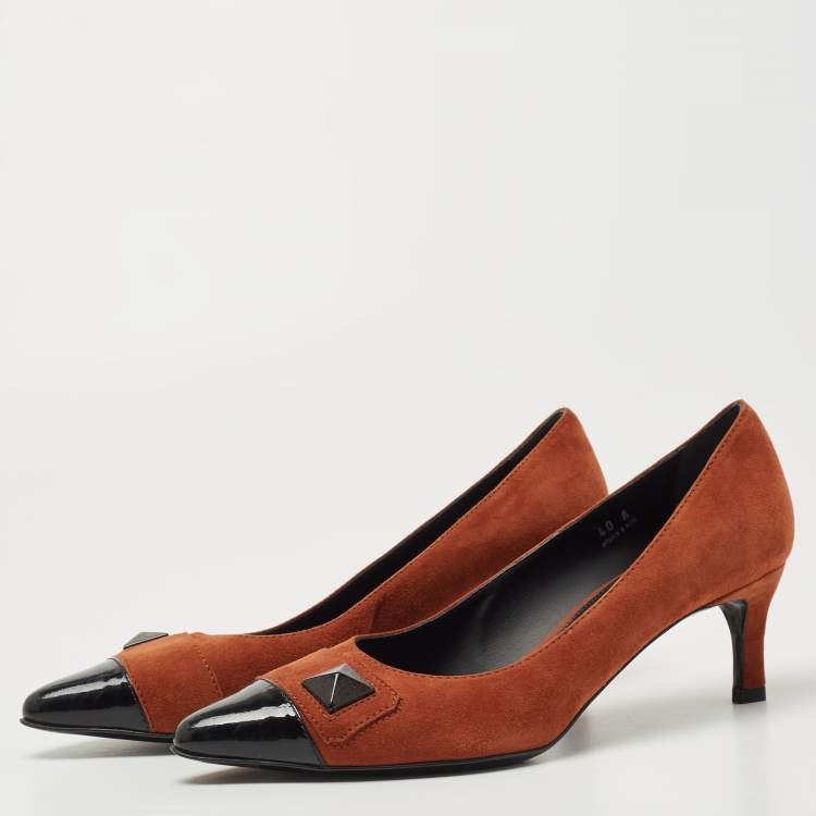 Pre Owned Tod's Brown/Black Suede and Patent Leather Pumps Size 40