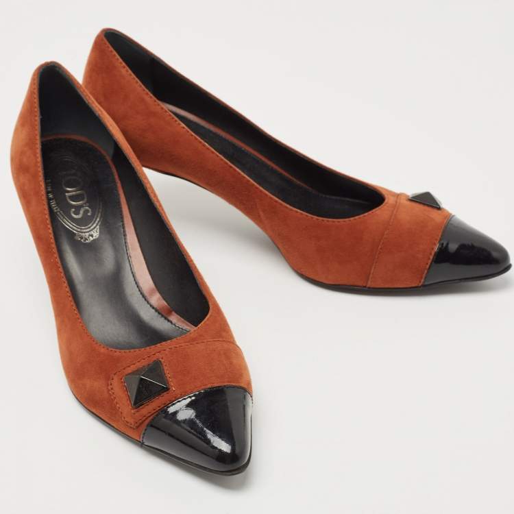 Pre Owned Tod's Brown/Black Suede and Patent Leather Pumps Size 40
