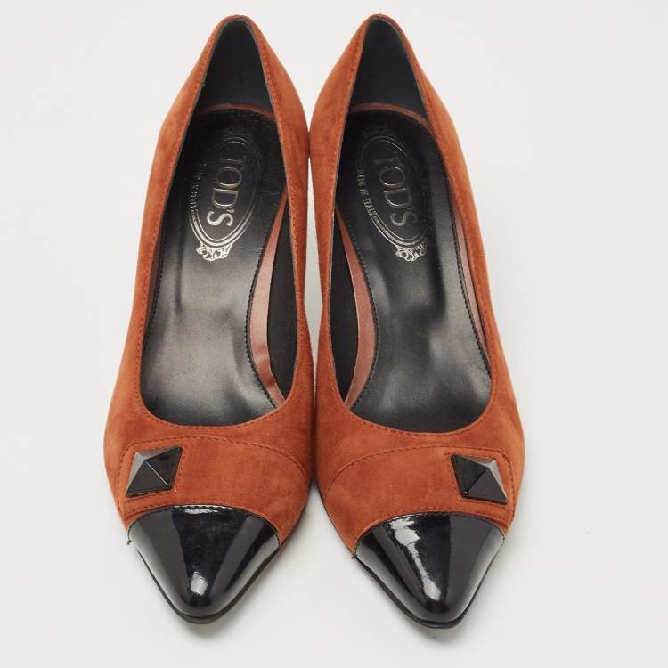 Pre Owned Tod's Brown/Black Suede and Patent Leather Pumps Size 40