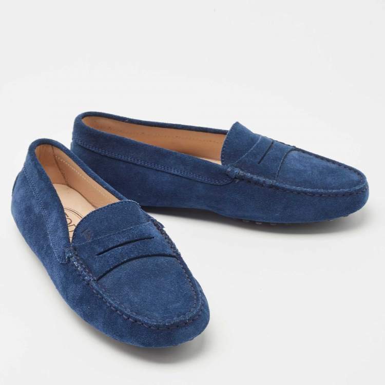 مملوكة مسبقًا Tod's Navy Blue Suede Penny Loafers Size 35