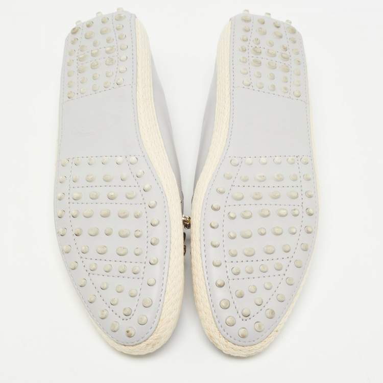 Pre Owned Tod's Grey Leather Studded Espadrille Ballet Flats Size 41