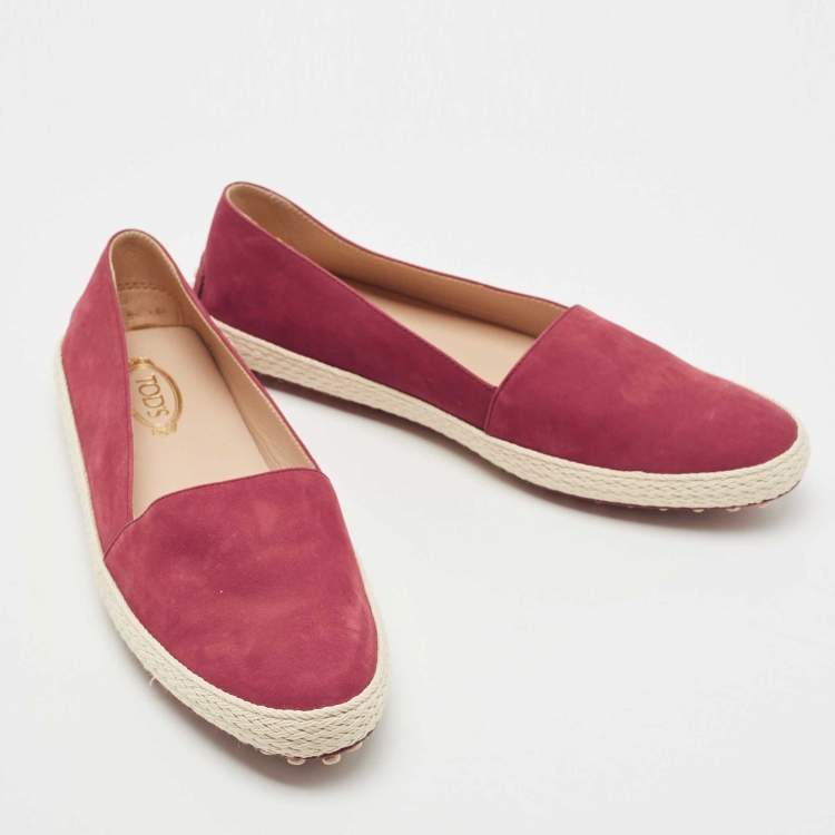 Pre Owned Tod's Red Suede Gommino Pantofola Espadrille Flats Size 40 