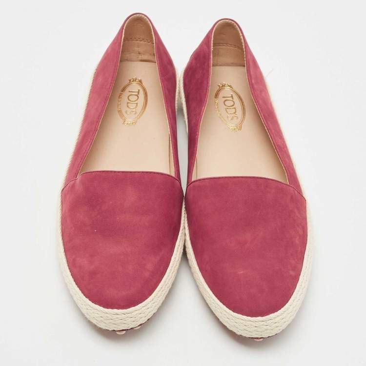 Pre Owned Tod's Red Suede Gommino Pantofola Espadrille Flats Size 40 