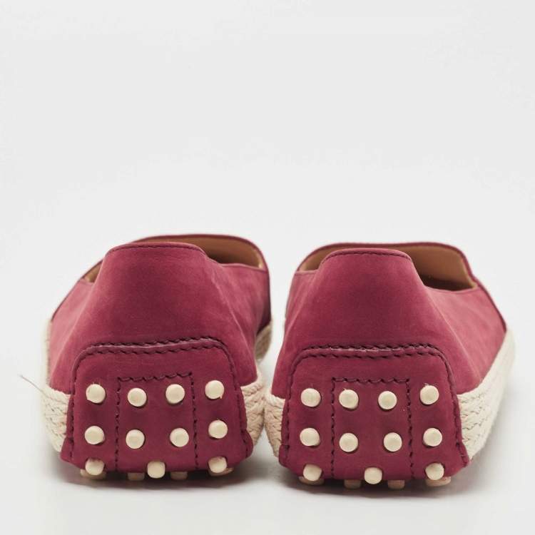 Pre Owned Tod's Red Suede Gommino Pantofola Espadrille Flats Size 40 