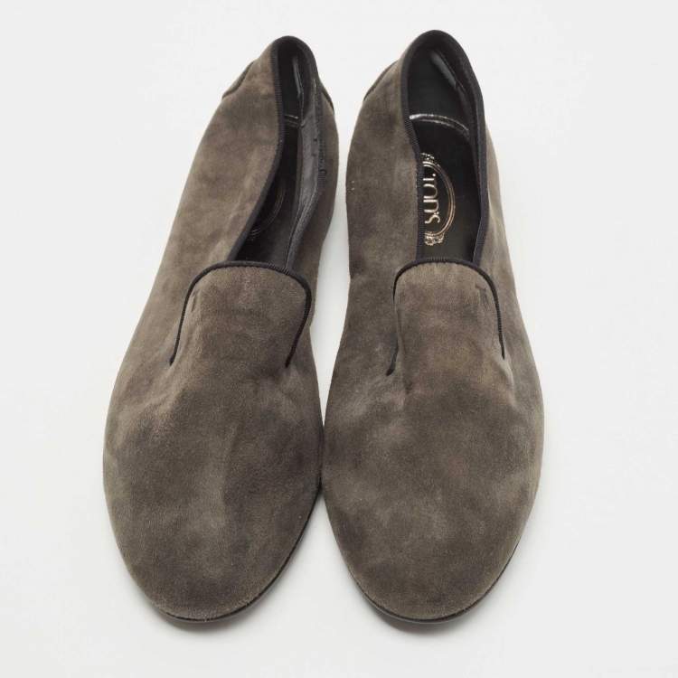 Pre Owned Tod's Grey Suede  Smoking Slippers Size 38